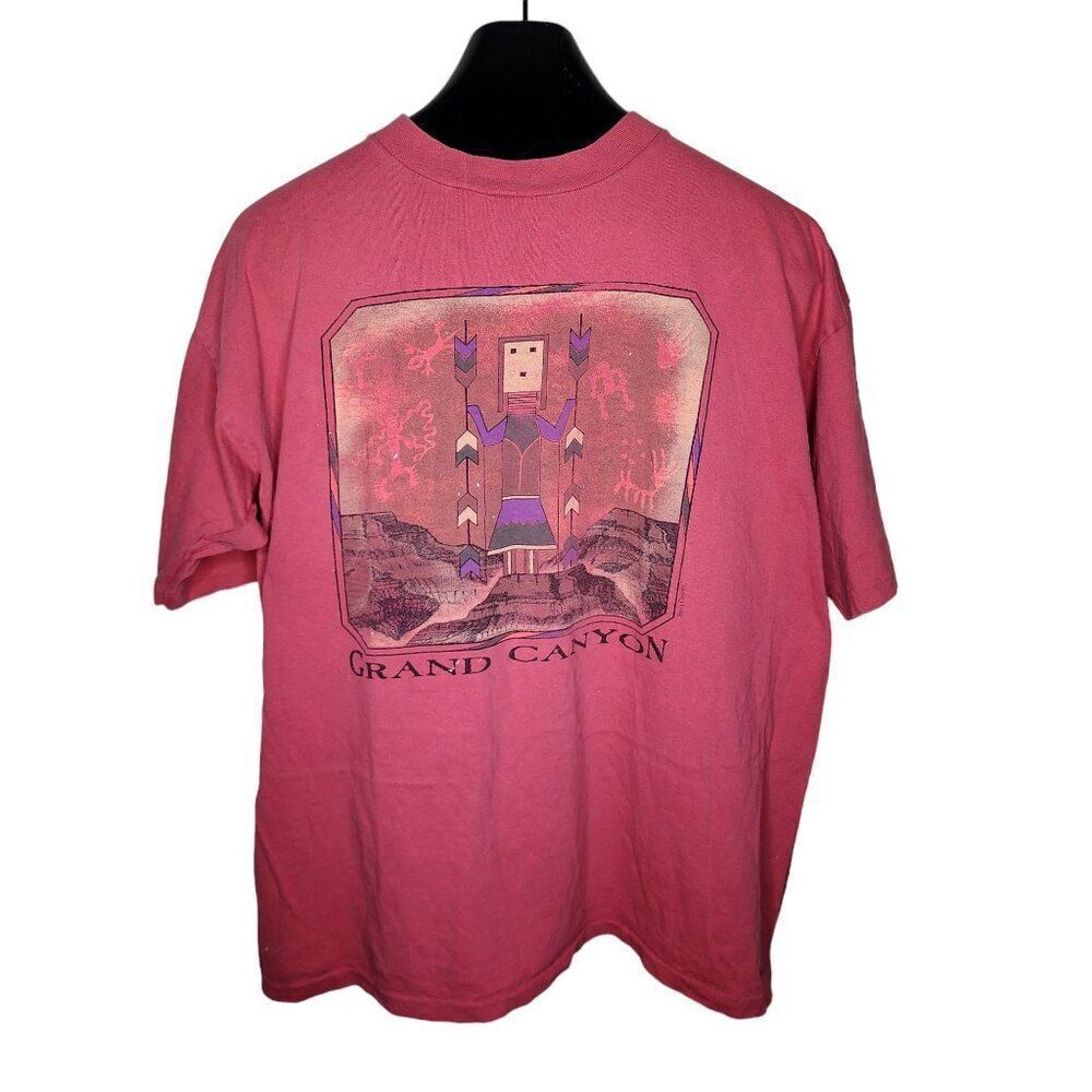 Vintage 80s Grand Canyon Hieroglyphs Aztec TShirt Mens Size XL Red